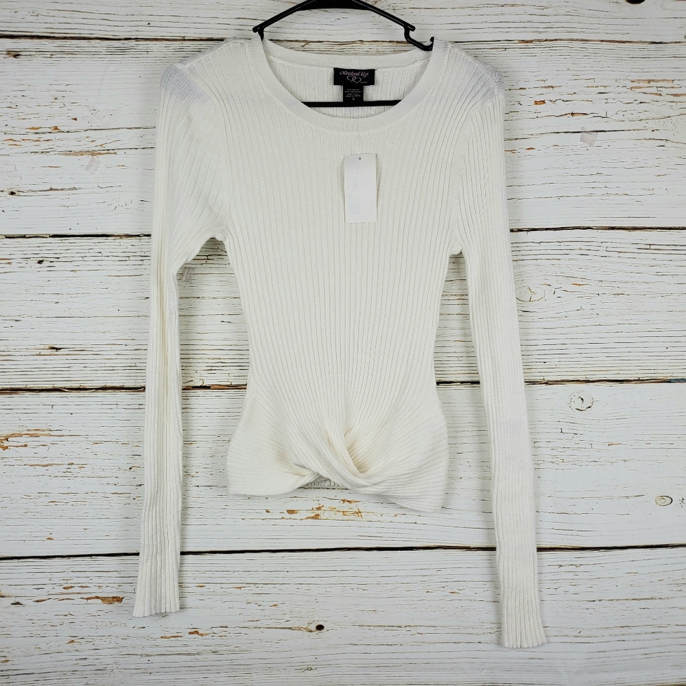 NWT Hooked Up Cream Twist Front Sweater
